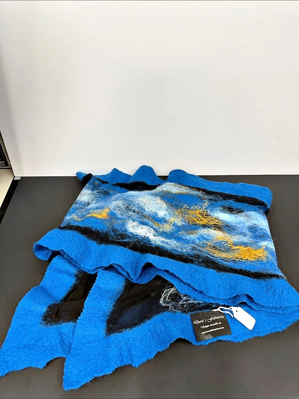 Vintage Doris’s Feltworks Nuno Felted Merino Wool Silk Scarf Shawl Wearable Art